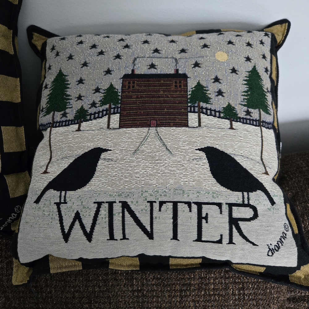 FOLK ART by dianna 4 SEASONS ON TWO PILLOWS Rare